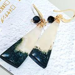 希少♡モスアゲート×ディープアクアマリン×華奢フックピアス　14kgf
