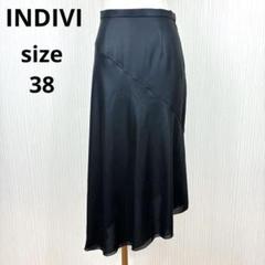 【美品】 INDIVI ブラック フレアスカート シフォン アシンメトリー