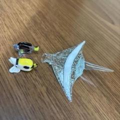 ガラス細工 熱帯魚2尾 蓄光マンタ?エイ?1頭