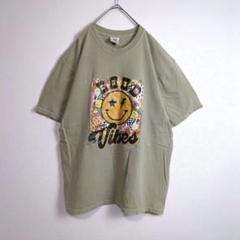 Tシャツ (XL) 大きいサイズ プリントデザイン 男女兼用 モスグレー系 古着