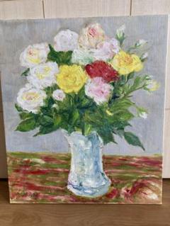 美品】油彩画/油絵 市村司「ばら」薔薇/バラ 額付き アート/絵画
