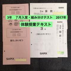 SAPIXサピックス 3年生 月例テスト集　組分け　入室テスト2017未使用 サピックス SAPIX 小3 3年 6回 入室・組分けテスト 確認