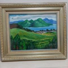 国立秀雄作信濃路の民家6号サイズ油絵56cm×47cm 額付き