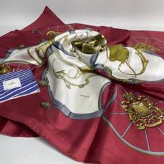 2504-158|エルメス カレ 90 スカーフ シルク ボルドー マルチカラー