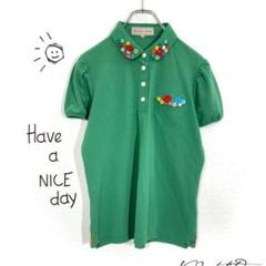 ミエコ ウエサコ ポロシャツ(XL)グリーン ゴルフ 多ボタン 半袖 スポーツ