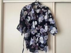 甚平　浴衣　女の子　花柄　黒　紫　パープル