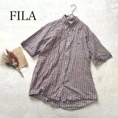 【フィラ】（L）ネルシャツ チェック柄 半袖シャツ ワンポイント カジュアル
