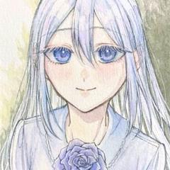 手描きイラスト オリジナル 原画 ATCサイズ 創作 水彩 花 女の子 薔薇 青