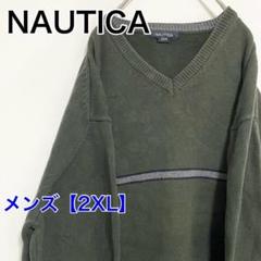 YAP43【US輸入】NAUTICA　セーター【メンズ2XL】長袖　濃いめ灰緑色