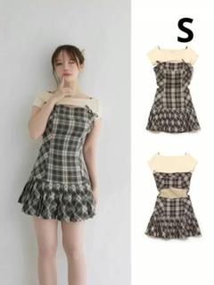 ワンピース andmary Karen check mini dress beig ANDMARY】Karen knit set mini dress