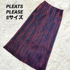 美品✨PLEATS PLEASE ロングスカート　フレア　レッド　ネイビー 美品✨PLEATS PLEASE ロングスカート フレア レッド ネイビー