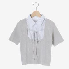 マジェスティックレゴン グレー シャツドッキングリブニット