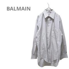 【バルマン BALMAIN】長袖シャツ ストライプ 形状加工 SSP グレー
