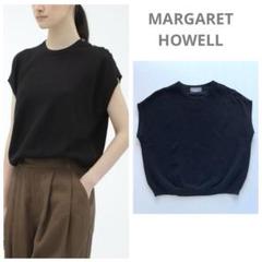 MARGARET HOWELL マーガレットハウエル 綿麻　サマーニット　黒　M MHL. 【染/2022】マーガレットハウエル MARGARET HOWELL *WASHED