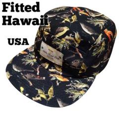 美品 Fitted Hawaii アメリカ製 総柄 野鳥 USA