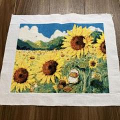 クロスステッチ　ひまわりの刺繍作品 約38cm x 30cm 完成品