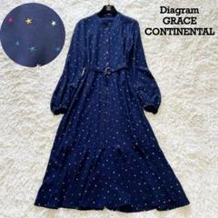 美品✨ダイアグラム シャツワンピース 星刺繍 ベルト 紺 36