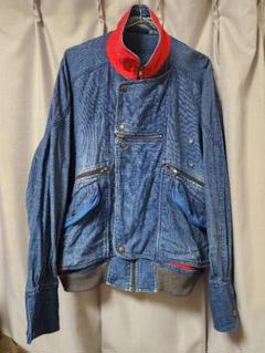 80s PASHU リネン切り替えデニムブルゾン