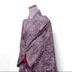 小紋　六角形　幾何学模様　花模様　パープル　ピンク　着物　081t