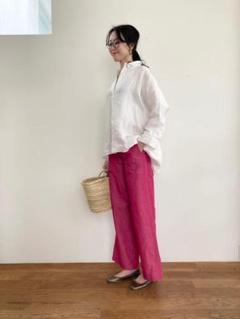 ハグオーワー/カジュアルパンツ(レディース)の中古/未使用品 - メルカリ オフィス ハグオーワー☆6ozシャンブレーテーパードパンツ カジュアルパンツ