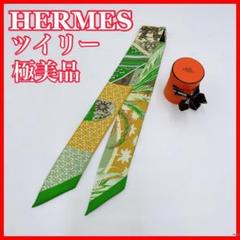 HERMES エルメス ツイリー5 スカーフ グリーン系 シルク 0227