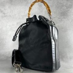 極美品 グッチ バンブー 巾着 2way ショルダーバッグ ハンド ブラックのサムネイル