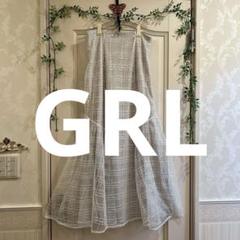 GRLスパンコール付きオーガンジー素材グレーのチェック柄フレアスカートL