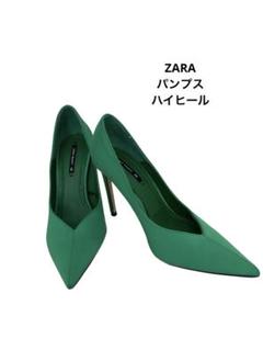 ZARA グリーン ポインテッドトゥ ハイヒール