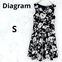 ＊ダイアグラム＊花柄刺繍ワンピース 黒 ノースリーブ 華やか フレア S