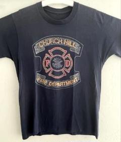 【80s ナス紺 ビンテージTシャツ】シングルステッチ　消防