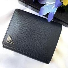 美品　プラダ　マネークリップ　三角ロゴ　ネイビー　メンズ　サフィアーノレザー 極美品✨プラダ 三つ折り財布 三角ロゴ サフィアーノレザー