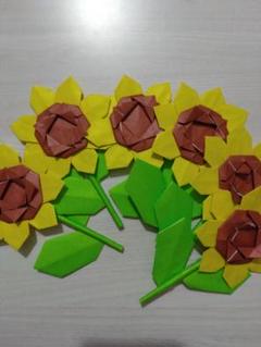 折り紙ミニひまわり6本ハンドルメイド