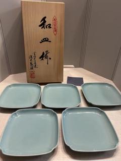 2305 深川製磁　青磁　角皿　3客 なんでもうー特価』 深川製磁 青磁 角皿 5枚 - メルカリ