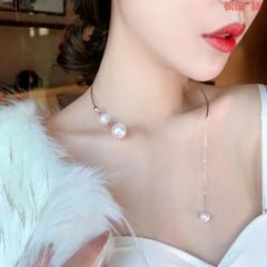 真珠流苏ネックレス女金属編み鎖鎖骨鎖気質ペンダント