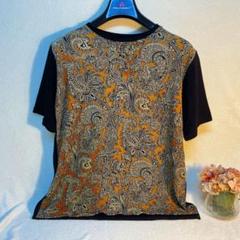 ペイズリー柄 半袖Tシャツ アセテート 韓国製 Fサイズ 黒 ブラック 肩バット