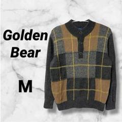 041　ゴールデンベア　チェック柄　切替セーター　ウール混　メンズ　秋冬　M
