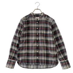 美品 LOISIR ロワズィール コットンリネン チェックバンドカラーシャツ