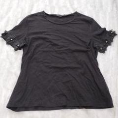 ZARA ブラック 立体フラワーレース 半袖TシャツМ