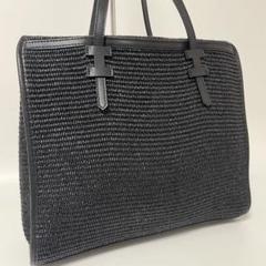 【IACUCCI】　イアクッチ　かごトートバッグ　ラフィア×レザー 大幅値下げ】イアクッチ トートバック ストロー レザー ブラック