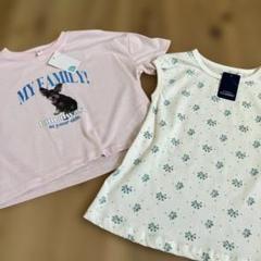 【126】西松屋 犬プリント クロップド 花柄 Tシャツ 120cm 女の子