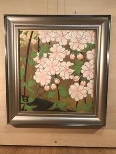 橋本明治 「杉戸絵・桜」 木版画 刷り込みサイン・作品証明
