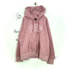 GAP パーカー(XL)ジップアップ ビッグロゴ 大きいサイズ ピンク 杢柄