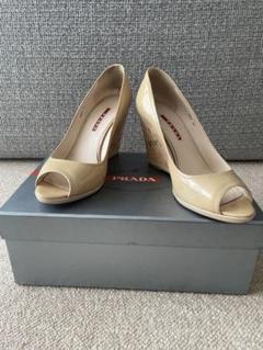 プラダ PRADA オープントゥ ウエッジソール 38.5