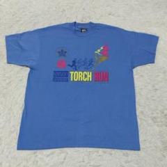 90sシングルステッチ XL くすみブルー トーチラン Tシャツ USA製