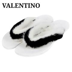 美品 ヴァレンティノ VALENTINO ミンクファー ラバー ビーチ サンダル