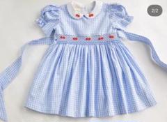 minuits ミニュイ ハンドメイド 女の子 ワンピース チェック 水色 80