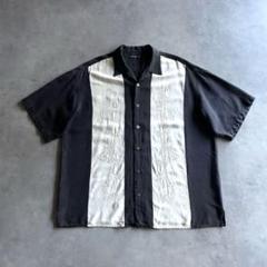 90s USA label シルク オープンカラーシャツ ワイド 刺繍 短丈