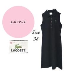 【ラコステ】LACOSTE♡ノースリーブ♡襟付♡ワンピース♡前ボタン【38】黒