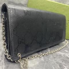 美品✨グッチ 長財布 折り財布 インプリメ チェーン レザー GG柄 ブラック