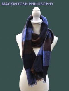 マッキントッシュフィロソフィー　カシミヤ100%　 チェック柄ストール　青　茶色 MACKINTOSH PHILOSOPHY マフラー ストール カシミヤ100